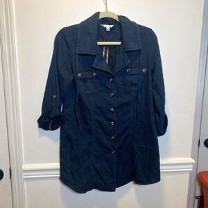 Retro Utility Cabi Denim Shirt Dress Cotton Dark Wash Button Tunic Jacket S